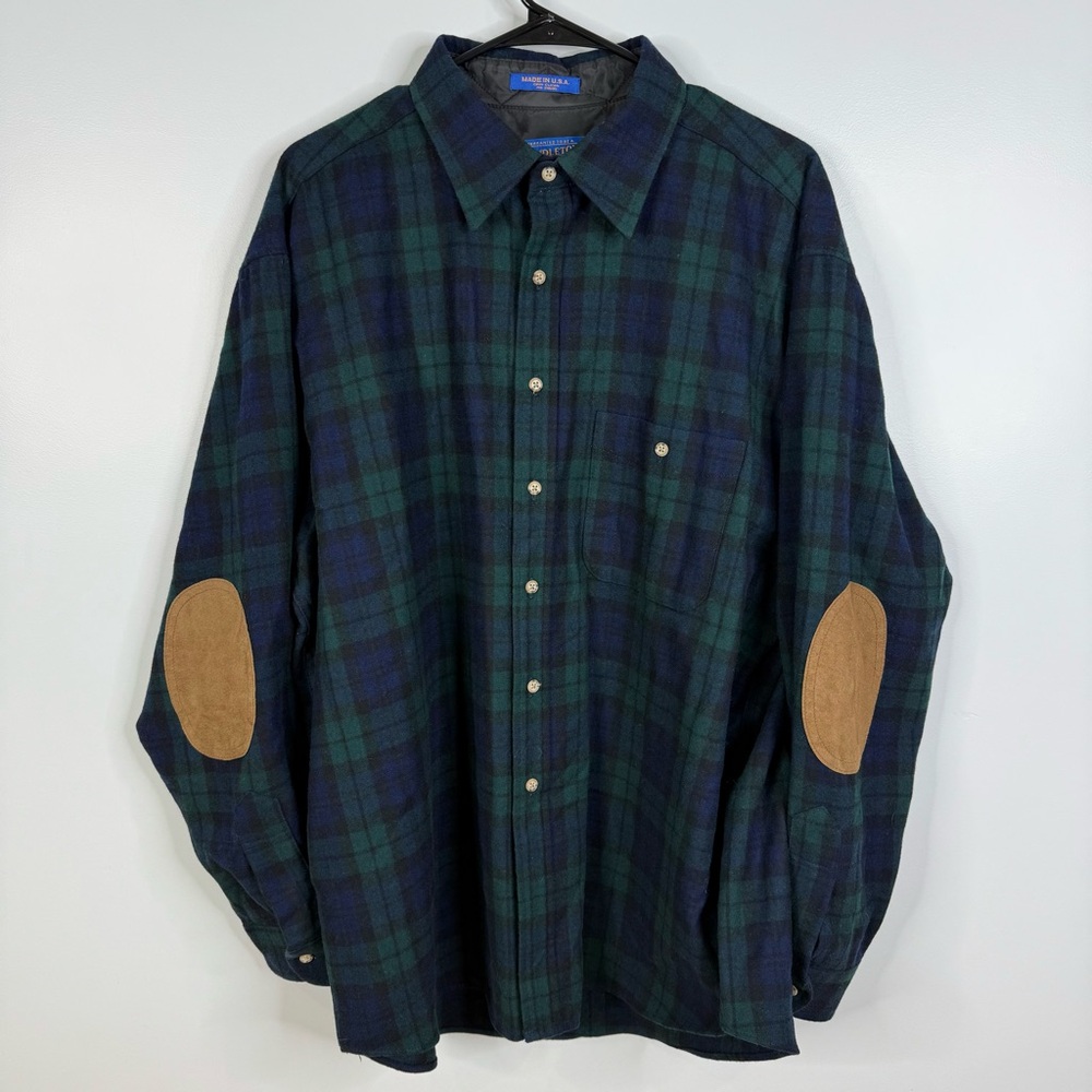 Vintage Pendleton Wool Plaid Flannel Shirt with Elbow Patches